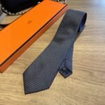Hermes Tie 7 Faconnee New H Navy Blue For Men - Image 3