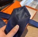 Hermes Tie 7 Faconnee New H Navy Blue For Men - Image 5
