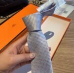 Hermes Tie 7 Faconnee New H Grey For Men - Image 4