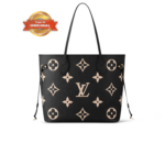 [True-to-ORIGINAL] Louis Vuitton Neverfull MM Tote Bag 12.2in/ 31cm Black/ Beige Monogram Empreinte Gold Hardware For Women M58907