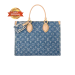 [True-to-ORIGINAL] Louis Vuitton OnTheGo MM Tote Bag 13.8in/ 35cm Denim Blue For Women M46871