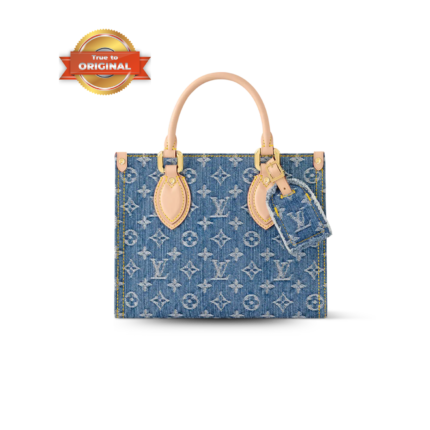 [True-to-ORIGINAL] Louis Vuitton OnTheGo PM Tote Bag 9.8in/ 25cm Denim Blue Gold Hardware For Women M14633