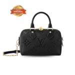 [True-to-ORIGINAL] Louis Vuitton Speedy Bandouliere 20 Top Handle Bag 8.1in/ 20.5cm Black Monogram Empreinte Gold Hardware For Women M58953
