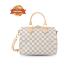 [True-to-ORIGINAL] Louis Vuitton Speedy Bandouliere 25 Top Handle Bag 9.8in/ 25cm Damier Azur Canvas Gold Hardware For Women N40608
