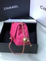 Chanel Flap Bag With CC Ball On Strap Small Crossbody 7.8in/ 20cm Pink Gold Hardware For Women AS1787 - Image 3