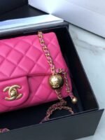 Chanel Flap Bag With CC Ball On Strap Small Crossbody 7.8in/ 20cm Pink Gold Hardware For Women AS1787 - Image 5