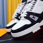 Louis Vuitton Trainer Sneaker Mix Of Materials Black/White For Men LV - Image 7