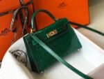 Hermes Mini Kelly 19 Green Crocodile Bag For Women, Women's Handbags, Shoulder Bags 7.5in/19cm