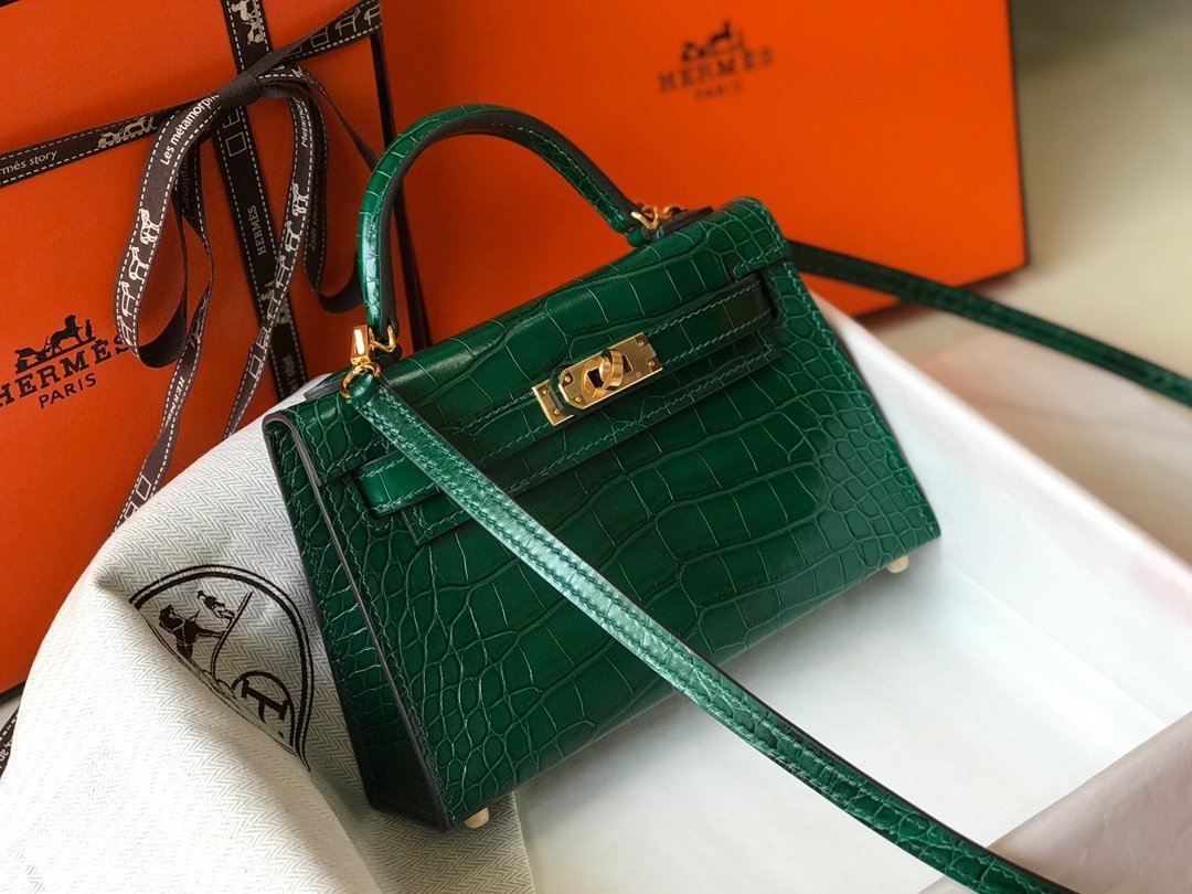 a45d55c9-1.jpg Hermes Mini Kelly 19 Green Crocodile Bag For Women, Women's Handbags, Shoulder Bags 7.5in/19cm - Image 1