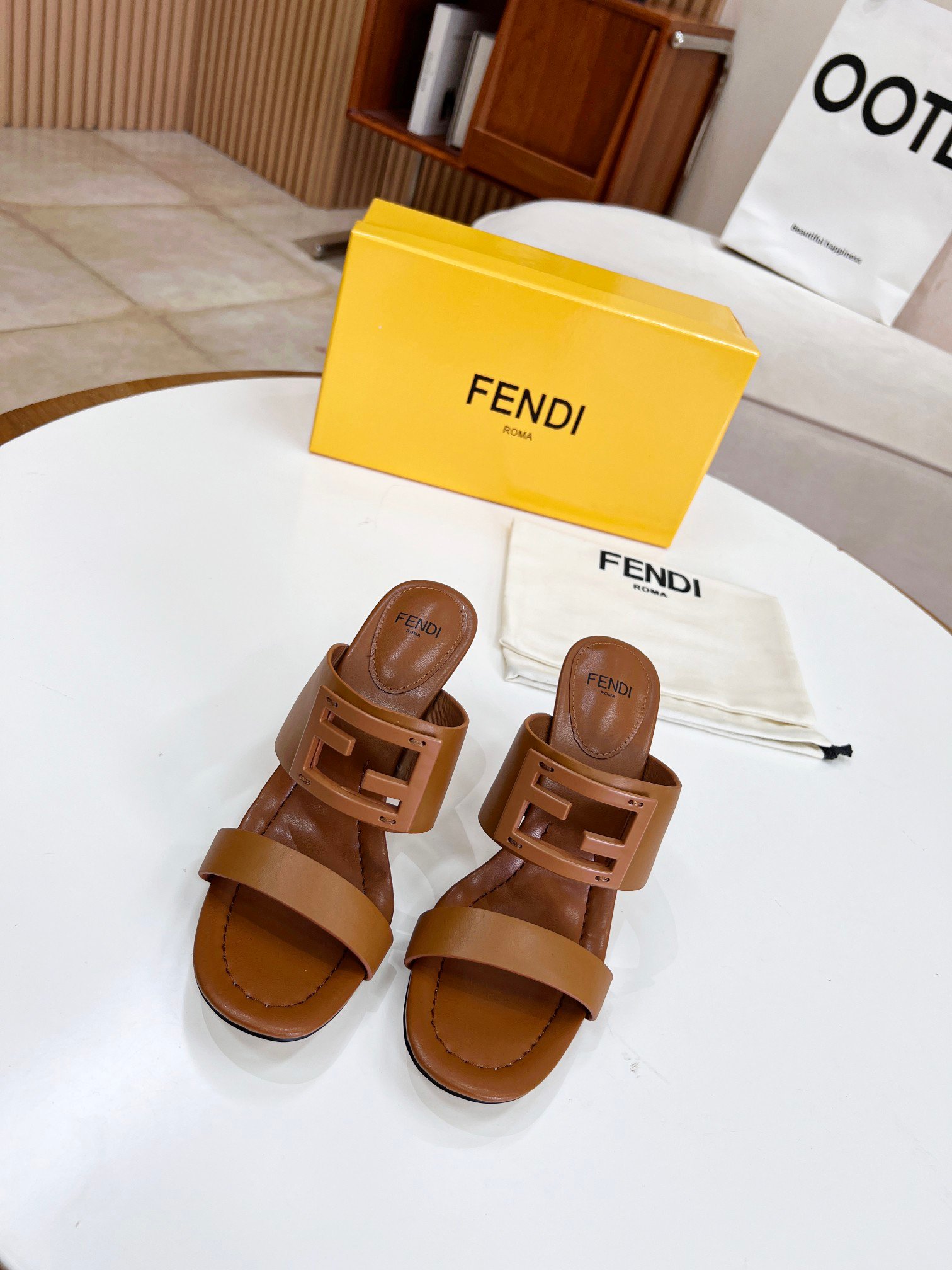 aa795d43.jpg Fendi Baguette Brown Heels For Women - Image 1