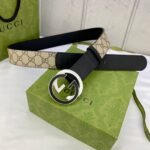 Gucci GG Supreme Belt With Interlocking G Buckle Beige/Ebony GG Supreme And Black , Gucci Belt