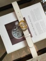 Gucci Belt With Interlocking G Buckle White GG, Women Belt ‎574807
