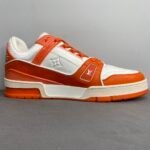 Louis Vuitton Trainer Sneaker Mix Of Materials White/Orange Virgil Abloh For Men LV 1A9VN0 - Image 6