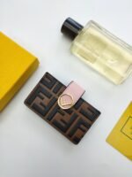 Fendi Card Holder Brown With Pink Gusseted Card Holder For Women 4in/10cm FF