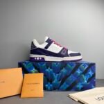 Louis Vuitton Trainer Sneaker Mix Of Materials White/Purple Virgil Abloh For Men LV - Image 4