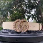Gucci Belt Beaded Double G White GG, Women Belt ‎453260