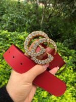 Gucci Belt Beaded Double G Red GG, Women Belt ‎453260 - Image 4