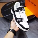 Louis Vuitton Trainer Sneaker Mix Of Materials Black/White For Men LV - Image 9