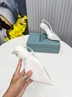 Prada Mesh Fabric Slingback Pumps White For Women PRD - Image 2
