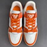 Louis Vuitton Trainer Sneaker Mix Of Materials White/Orange Virgil Abloh For Men LV 1A9VN0 - Image 5