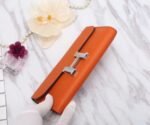 Hermes Constance Togo Long Wallet 20cm/7.9in Silver Toned Hardware For Women Orange - Image 3