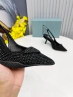 Prada Satin Slingback Pumps With Crystals Black For Women 2.2in/55mm PRD - Image 9