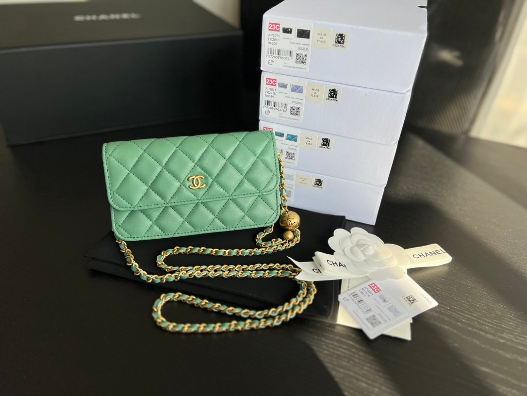 cc-wallet-on-chain-1.jpg Chanel CC Wallet On Chain Bag Green - Image 1