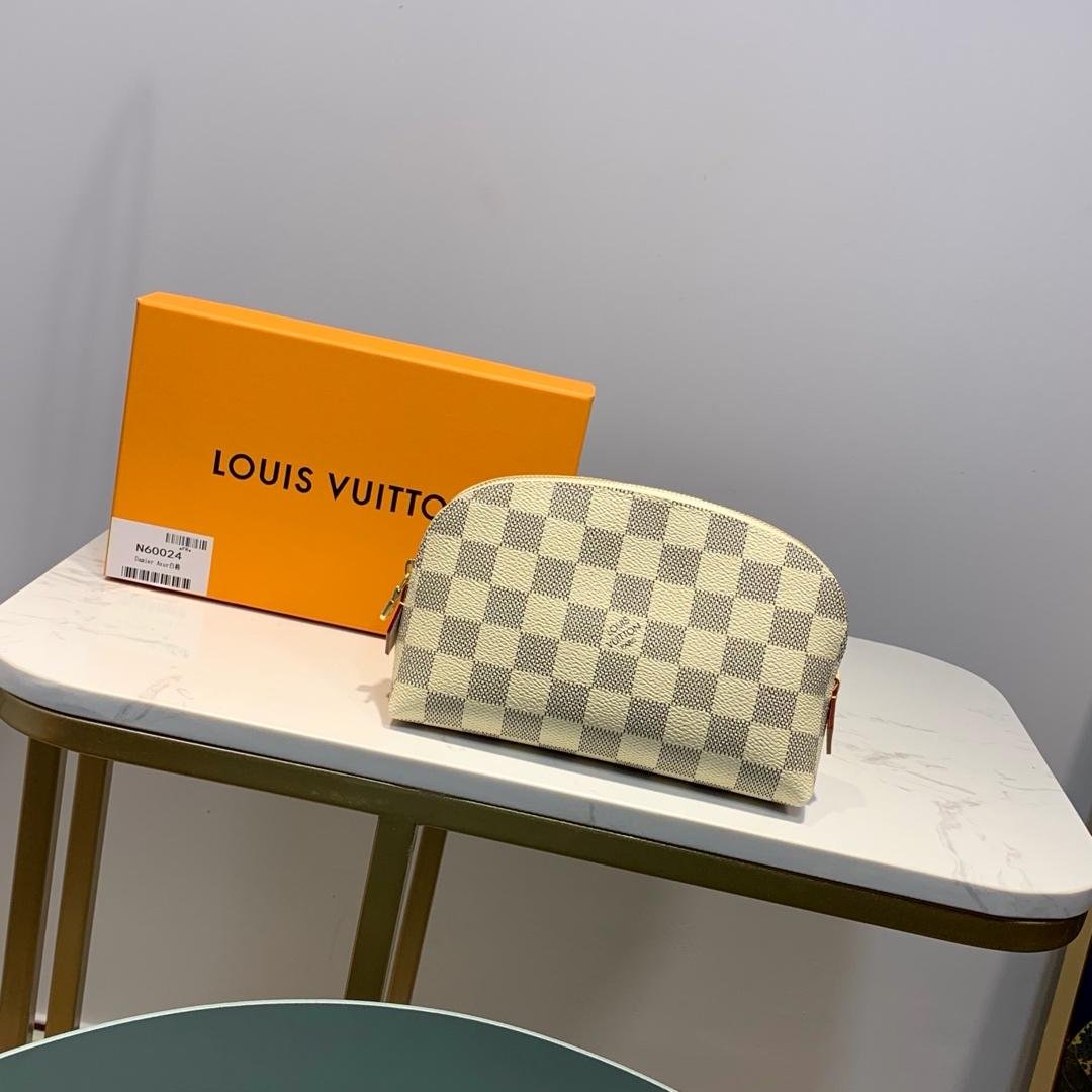 ce226f23-1.jpg Louis Vuitton Cosmetic Pouch Damier Azur Canvas For Women, Women's Wallet 7.5in/19cm LV N60024 - Image 1