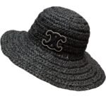 Celine Wide Brim Straw Hat Raffia Black For Women 57cm/22.4in - Image 2
