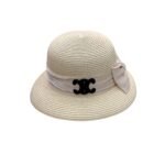 Celine Straw Hat With Satin Ribbon Bow Beige For Women 58cm/22.8in - Image 3