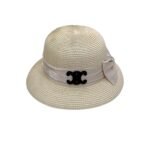 Celine Straw Hat With Satin Ribbon Bow Beige For Women 58cm/22.8in - Image 2