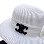 Celine Straw Hat With Satin Ribbon Bow White For Women 58cm/22.8in - Image 4