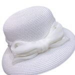 Celine Straw Hat With Satin Ribbon Bow White For Women 58cm/22.8in - Image 3