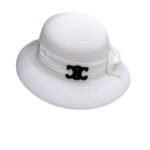 Celine Straw Hat With Satin Ribbon Bow White For Women 58cm/22.8in - Image 2