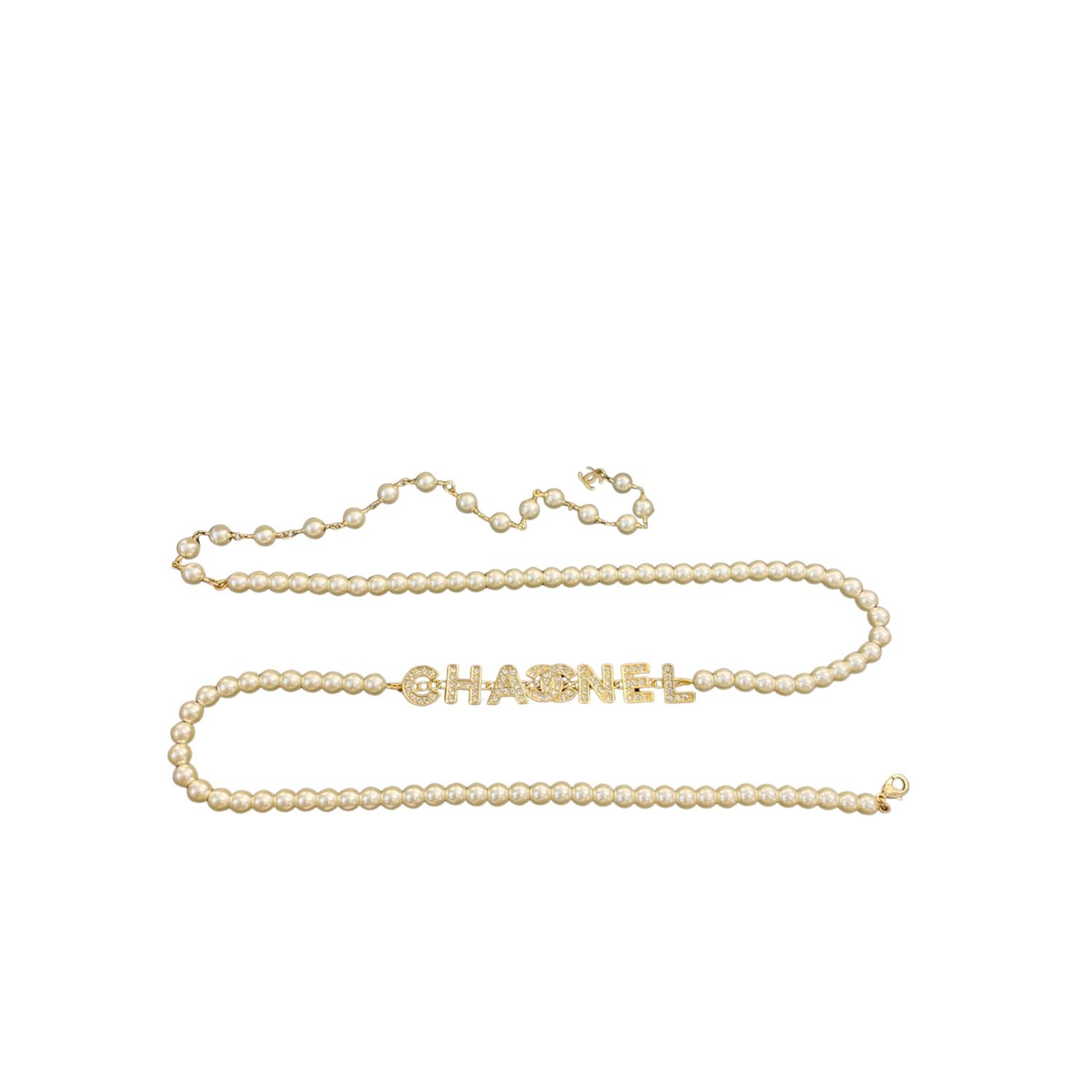 chanel-Pearl-Crystal-Logo-Belt-gold-6.jpg Chanel Pearl And Crystal Logo Gold Tone For Women - Image 1