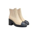 Chanel Chelsea Chunky Heel Boots Two Tone Beige And Black For Women