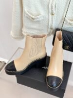 Chanel Chelsea Chunky Heel Boots Two Tone Beige And Black For Women - Image 3