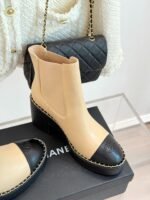 Chanel Chelsea Chunky Heel Boots Two Tone Beige And Black For Women - Image 4