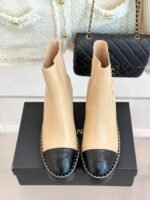 Chanel Chelsea Chunky Heel Boots Two Tone Beige And Black For Women - Image 5