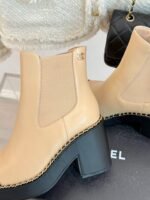Chanel Chelsea Chunky Heel Boots Two Tone Beige And Black For Women - Image 6