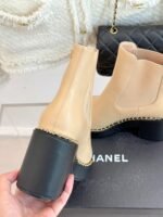 Chanel Chelsea Chunky Heel Boots Two Tone Beige And Black For Women - Image 7
