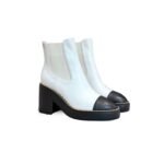 Chanel Chelsea Chunky Heel Boots Two Tone White And Black For Women