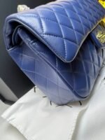 Chanel Classic Double Flap Bag Medium Crossbody 9.9in/ 25.5cm Blue Gold Hardware For Women A01112 - Image 5