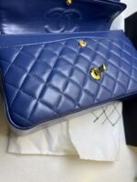 Chanel Classic Double Flap Bag Medium Crossbody 9.9in/ 25.5cm Blue Gold Hardware For Women A01112 - Image 3