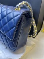Chanel Classic Double Flap Bag Medium Crossbody 9.9in/ 25.5cm Blue Gold Hardware For Women A01112 - Image 4