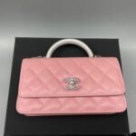 Chanel Clutch With Chain Top Handle Bag 7.3in/ 18.5cm Pink Silver Hardware For Women - Image 2