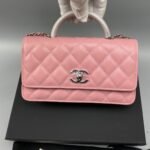 Chanel Clutch With Chain Top Handle Bag 7.3in/ 18.5cm Pink Silver Hardware For Women - Image 3