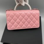 Chanel Clutch With Chain Top Handle Bag 7.3in/ 18.5cm Pink Silver Hardware For Women - Image 4