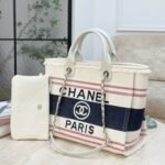 Chanel Deauville Large Tote Bag 14in/ 35cm Beige Gold Hardware For Women - Image 2
