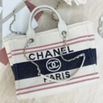 Chanel Deauville Large Tote Bag 14in/ 35cm Beige Gold Hardware For Women - Image 3